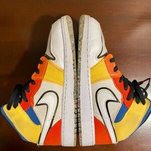 2023 Air Jordan 1 Mid Multicolor Canvas Sneakers Big Boys Size 5